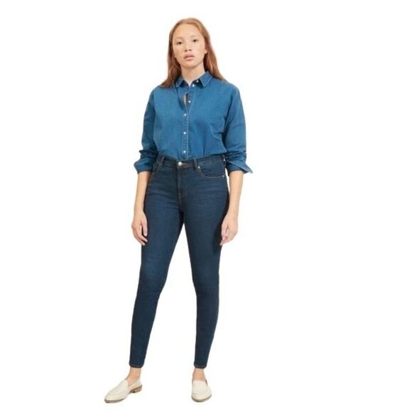 Everlane The Authentic Stretch Mid-Rise Skinny Ankle Jeans Size 29 Blue Stretch - Picture 1 of 9